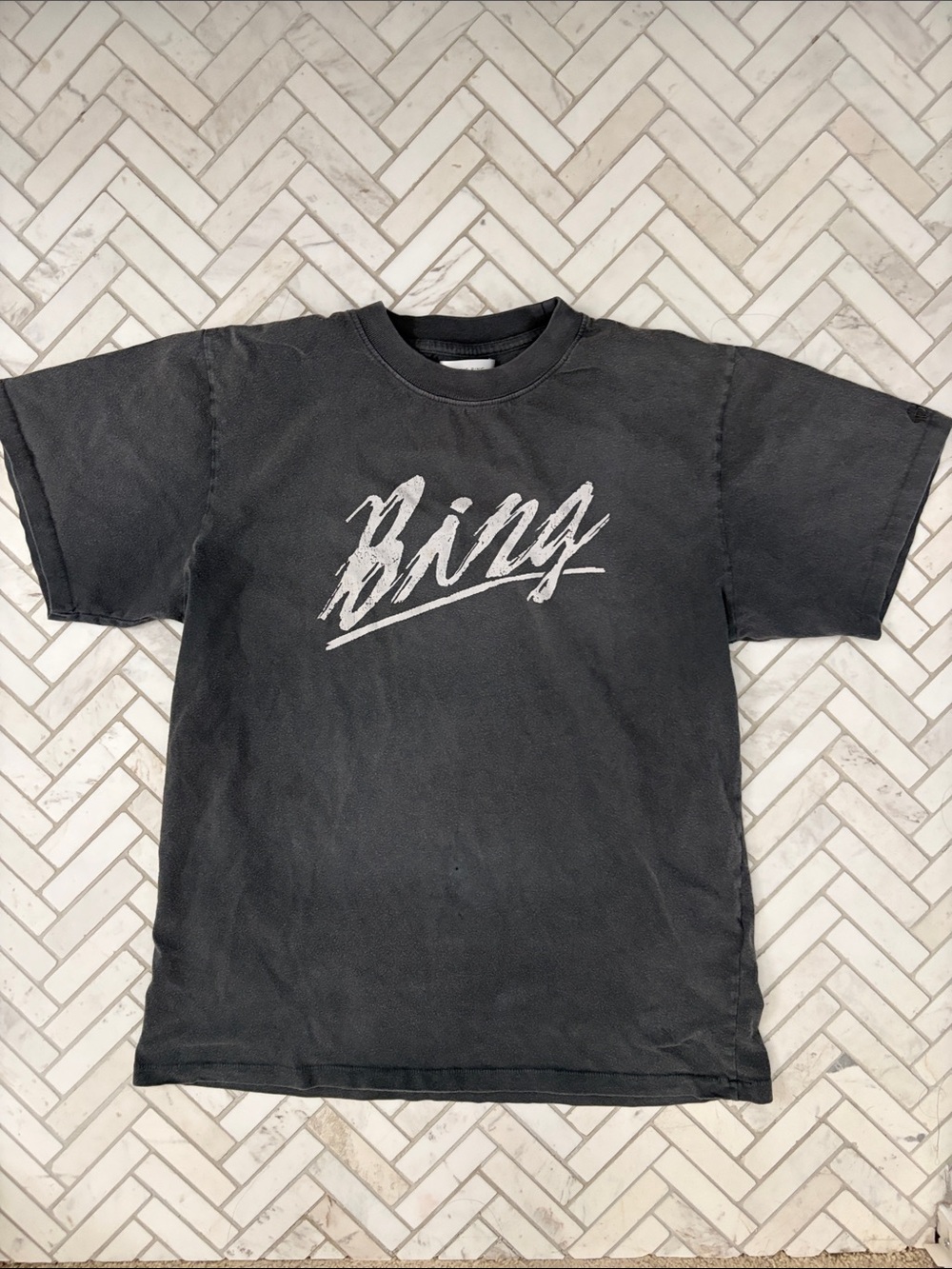 Anine Bing Black Tee with White Script Logo